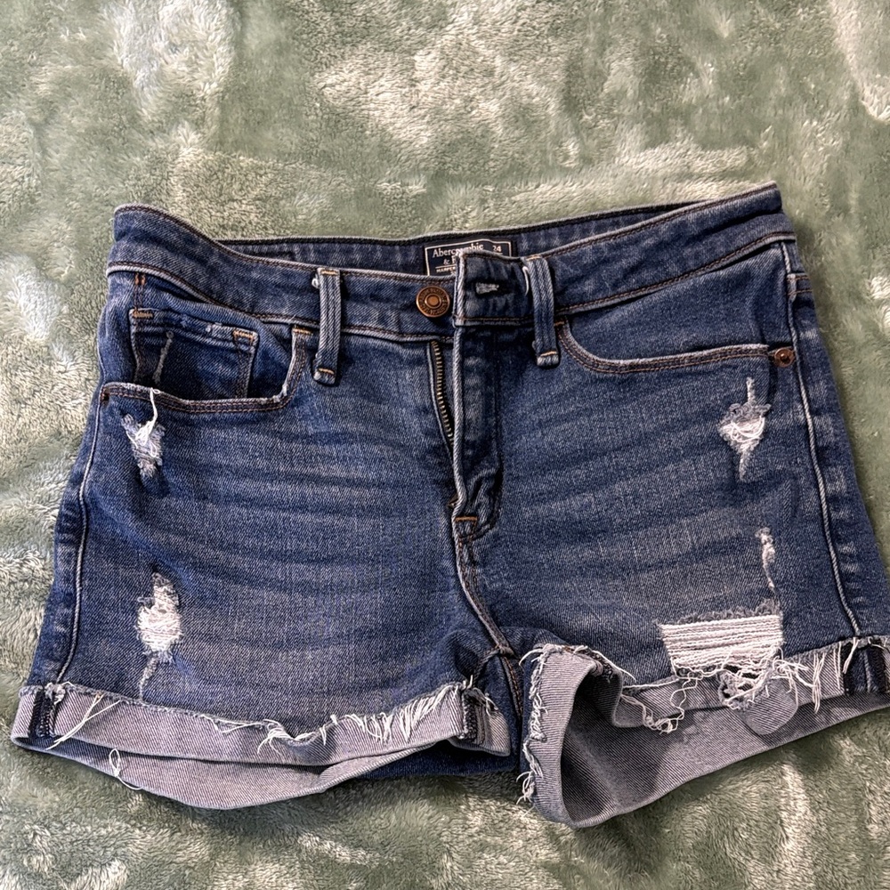 Abercrombie & Fitch Blue Distressed Jean Shorts